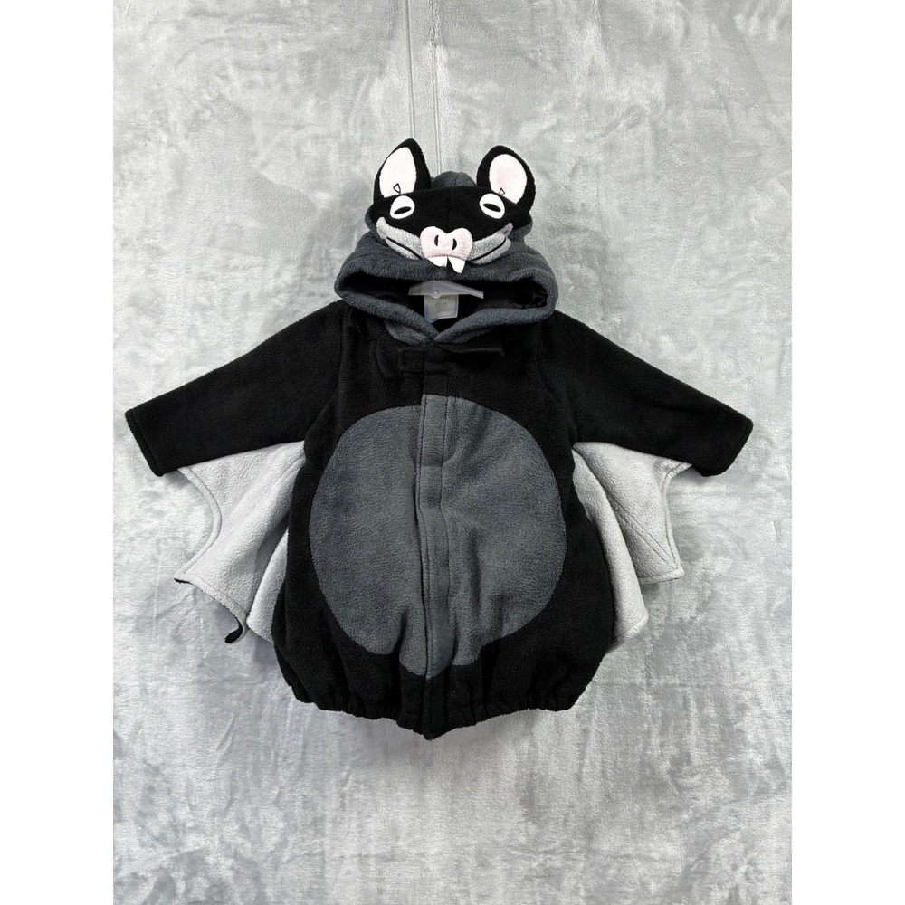Old Navy Toddler Bat Halloween Costume Fleece Hooded Wings Black Grey 12-24M